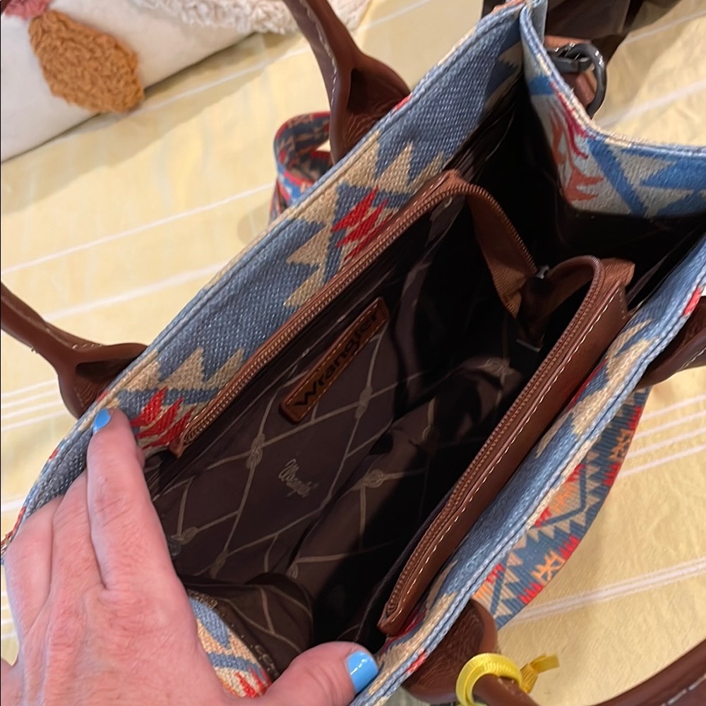 Wrangler Blue and Brown Crossbody Bag with Southwestern Flair - Picture 5 of 6